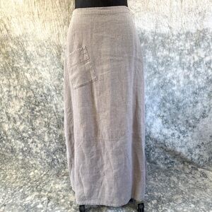 Flax Beige Natural Linen Maxi Skirt - Asymmetrical Pocket - M